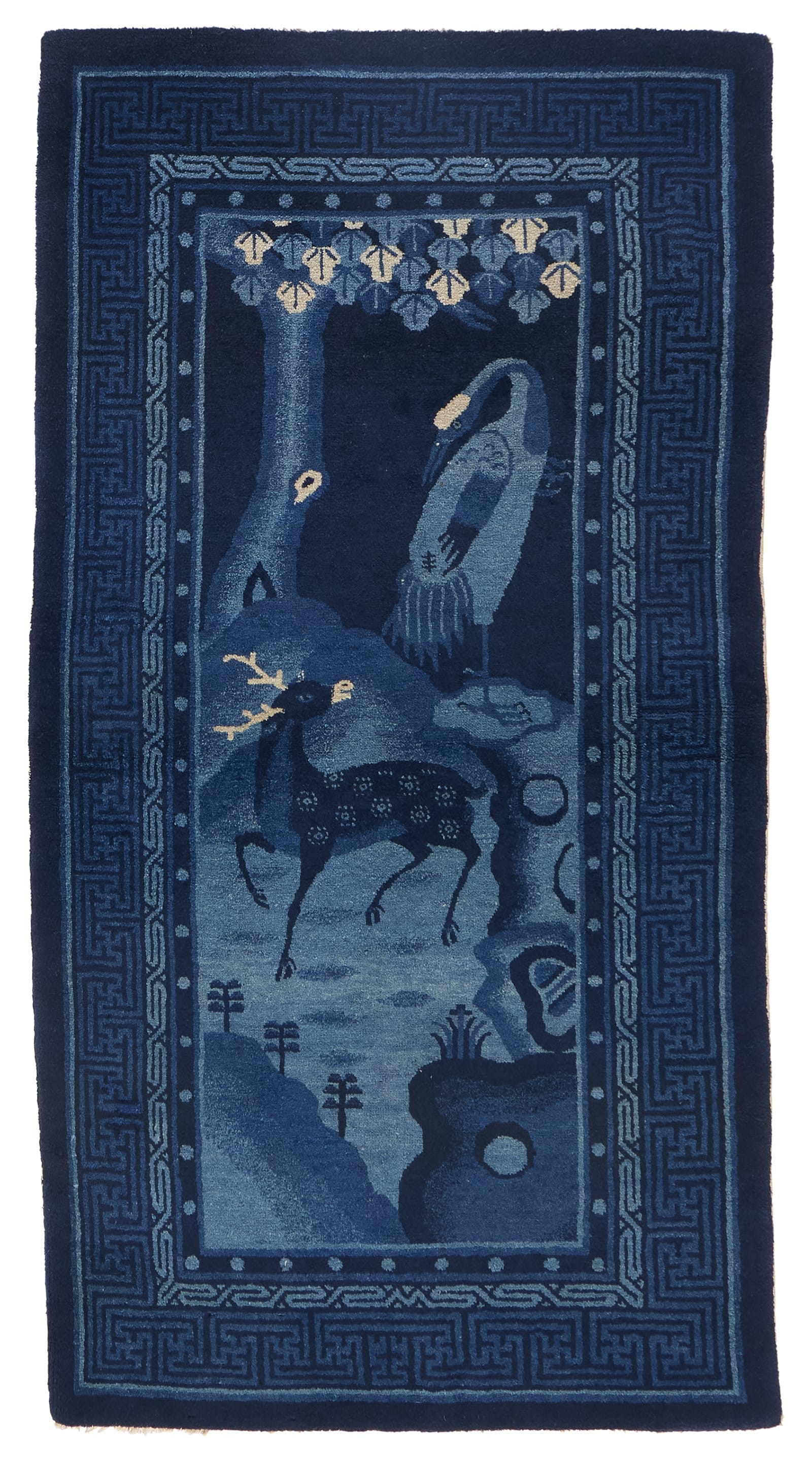 ANTIQUE CHINESE PAO TAO DO, BLUE - PHOENIX 3' 5" x 6' 4"