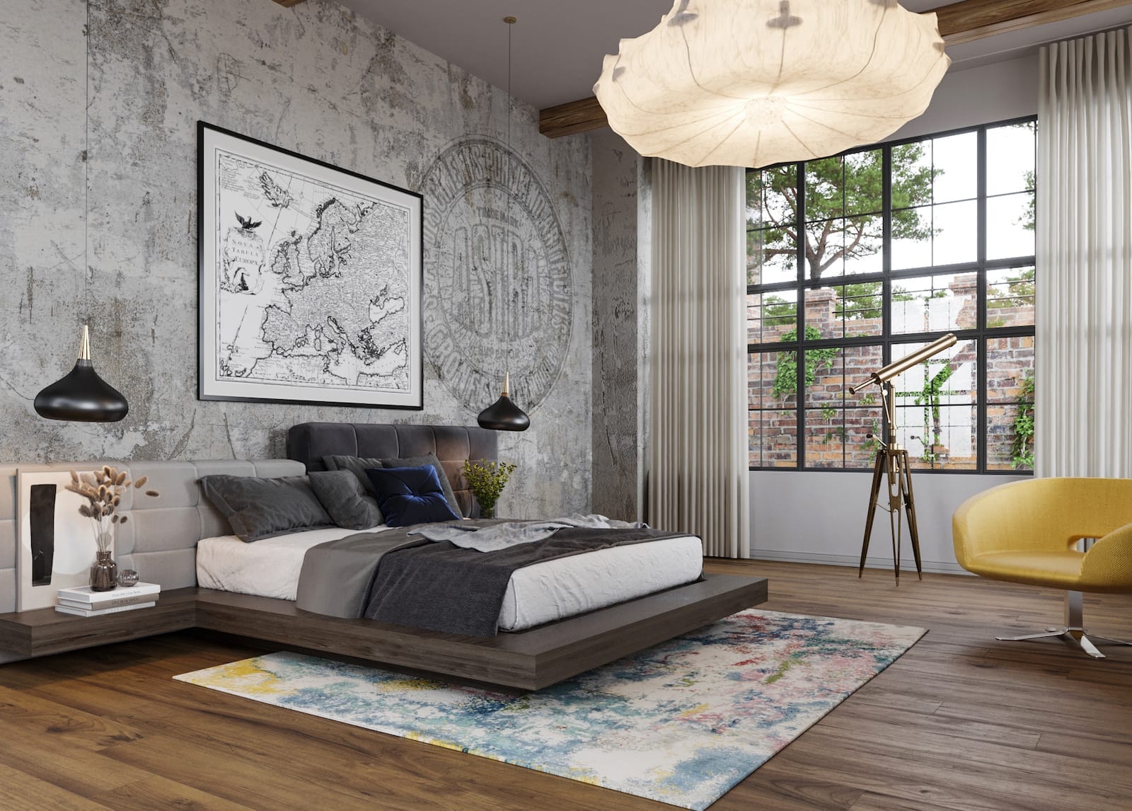 Bedroom installation of Haven Carnival area rug room-image