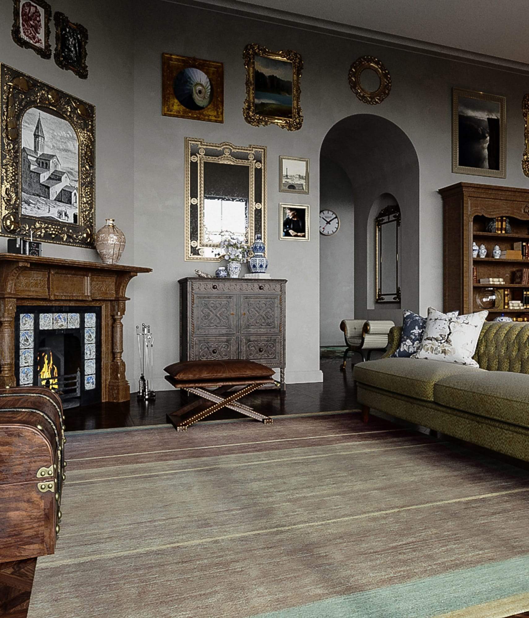 LOOP STRIPE WATERSTONE Lifestyle room-image Tufenkian Artisan Carpets