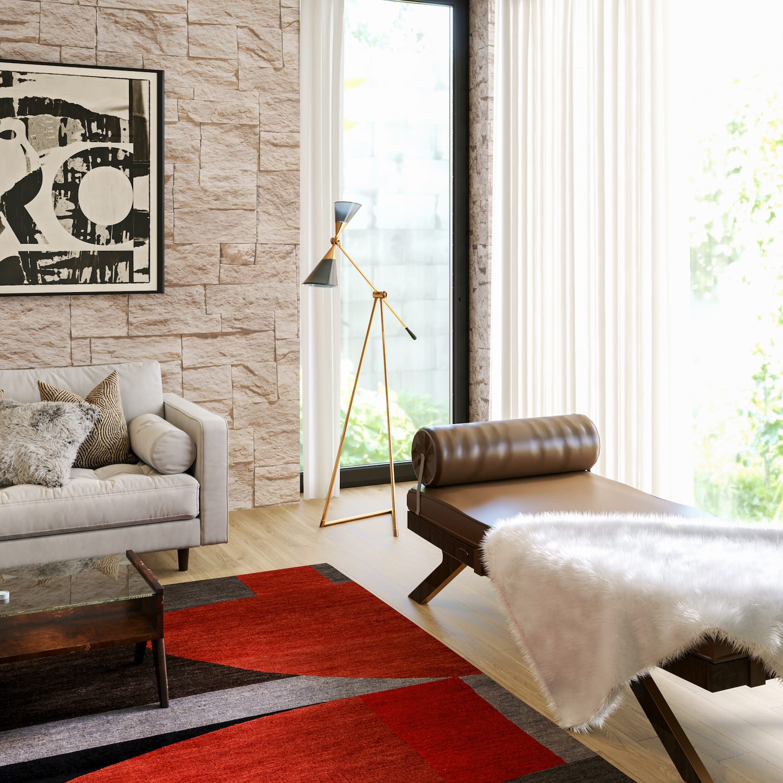 Vignette of Turnstile Red Black area rug in a room-image