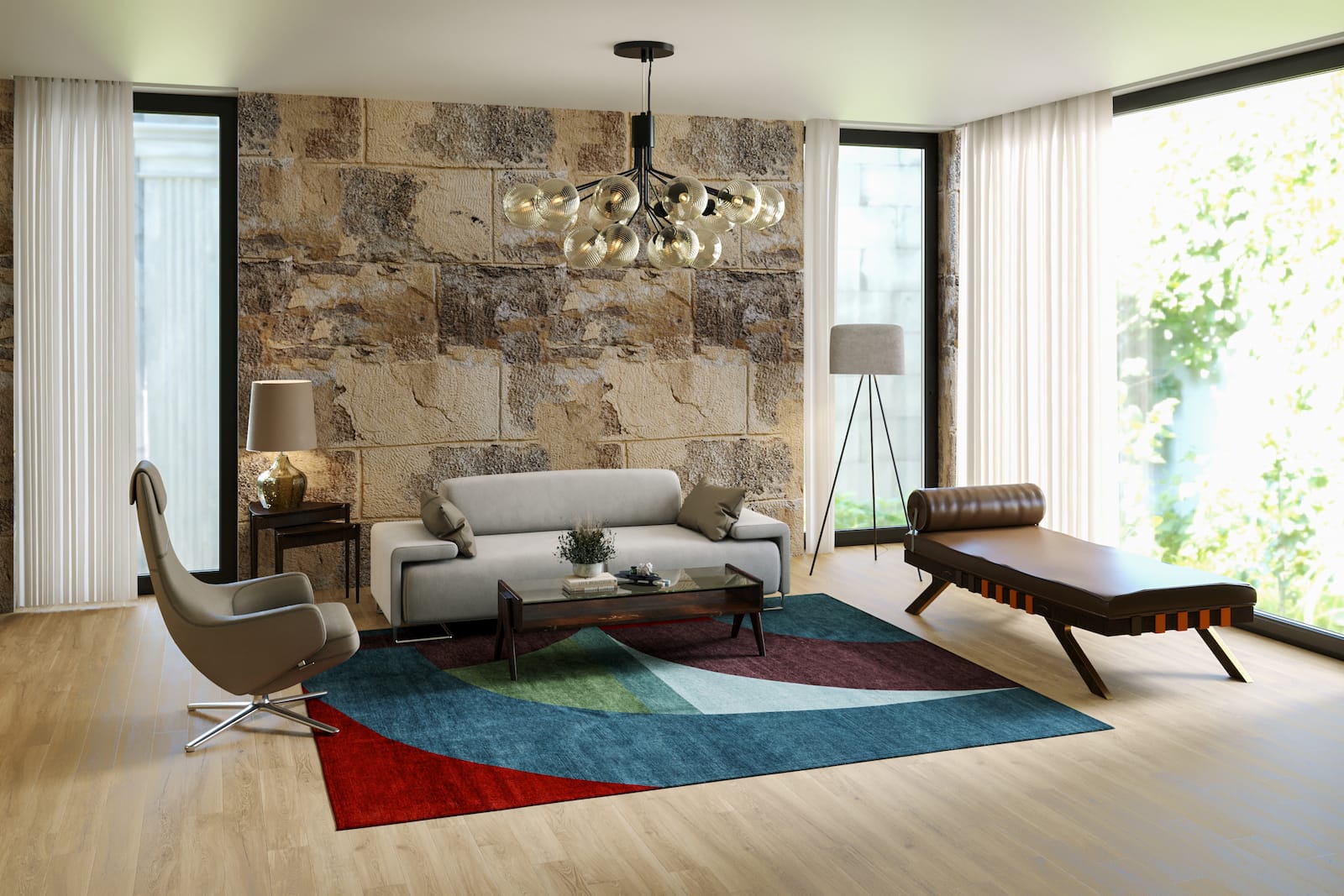 Turnstile Teal hand knotted rug in a contemporary room-image