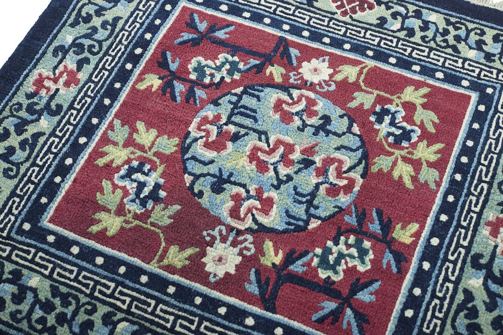 ANTIQUE TIBETAN SITTING RUG 2' 4" x 2' 1" 19th C Rug Detail 1