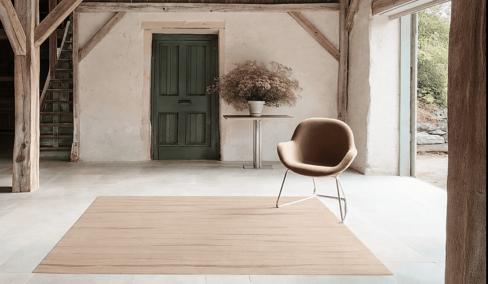RIDGELINE DUSTY BEIGE installed in a rustic-modern farmhouse entryway interior