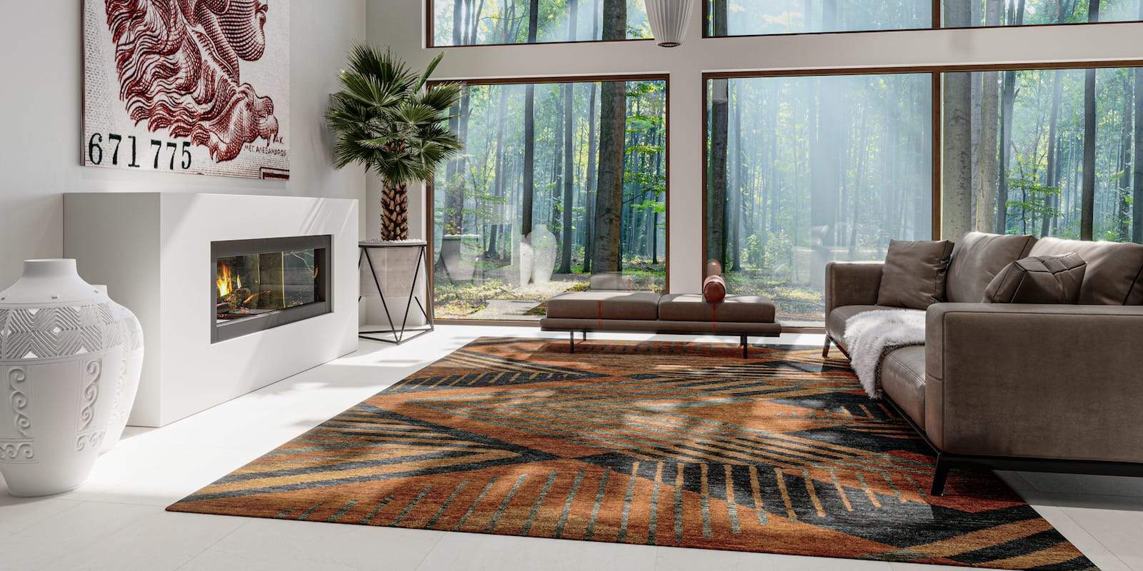 Lifestyle shot of Astrid Amber, a hand knotted rug designed by Tufenkian Artisan Carpets. room-image