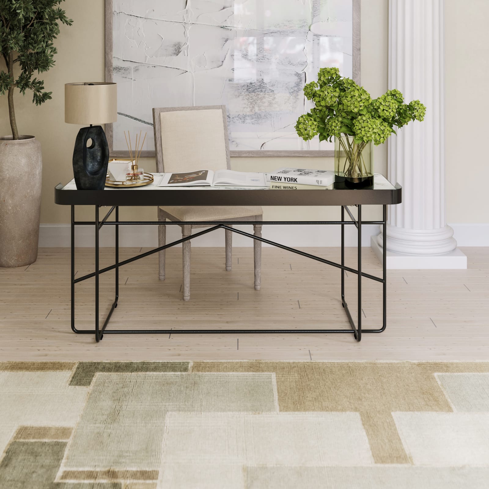 Knossos II Beige area rug installed in a home office room-image