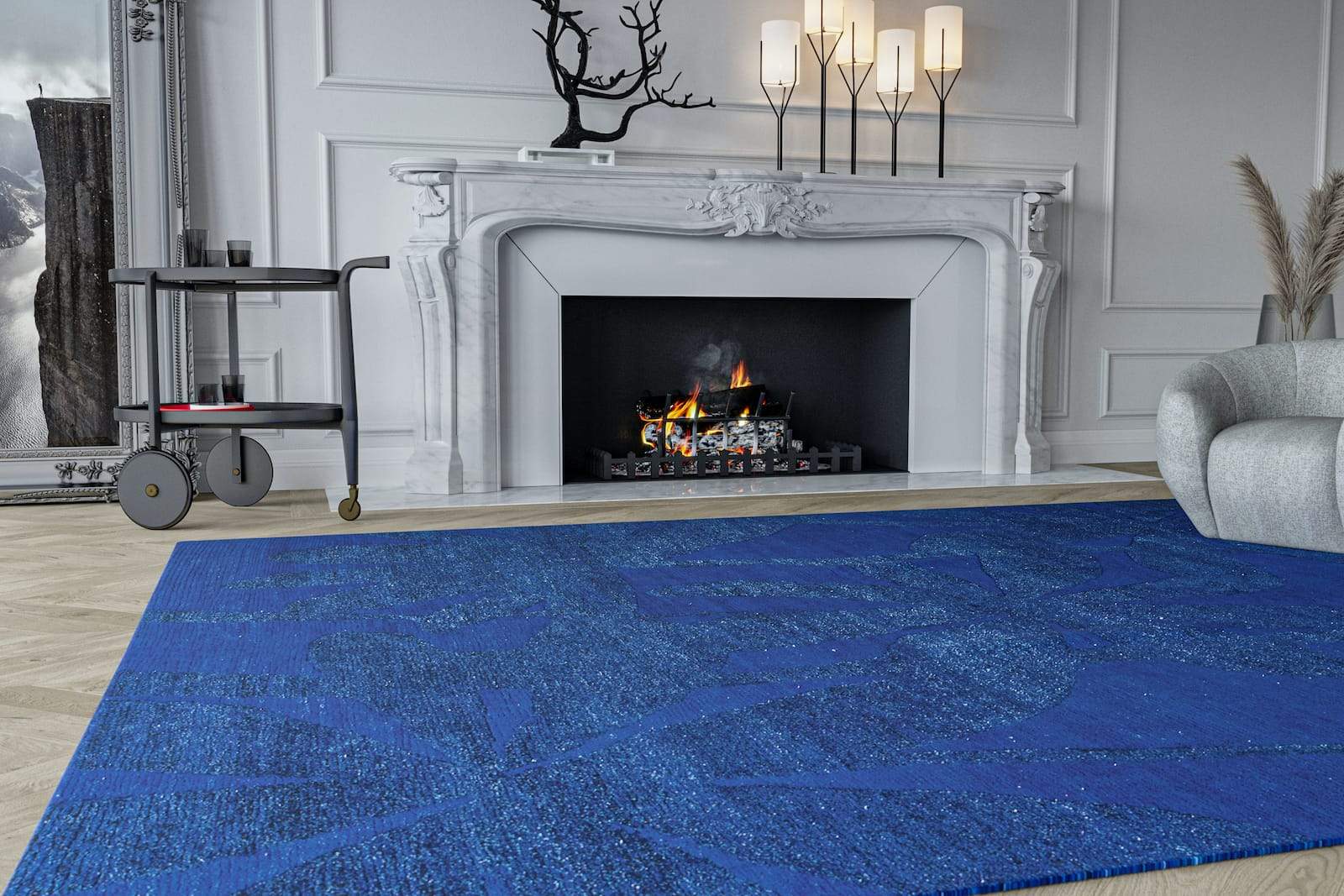 Lifestyle shot of Paradise Killer Blue, a hand knotted rug designed by Tufenkian Artisan Carpets. room-imageLifestyle room-image
