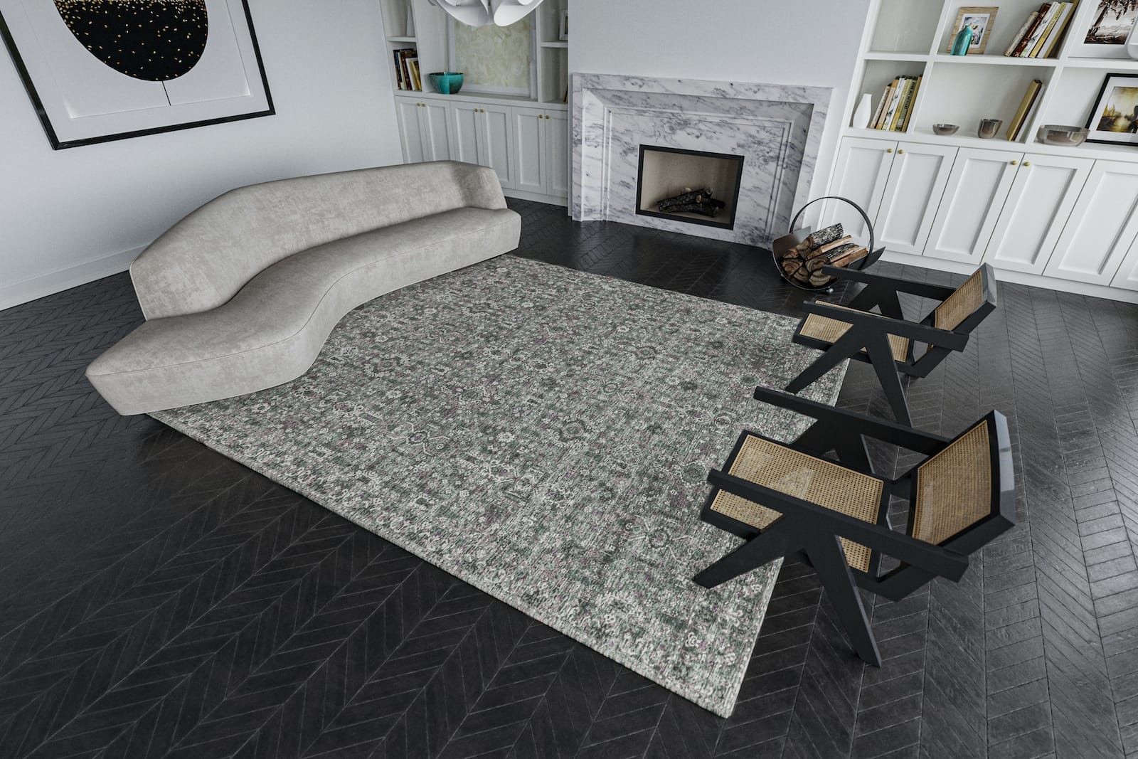 Installation image of Rani Cobalt in a luxury living room room-image